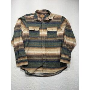 Red Head Ranch Shirt Mens Medium Multi Stripe Flannel Long Sleeve Snap Front